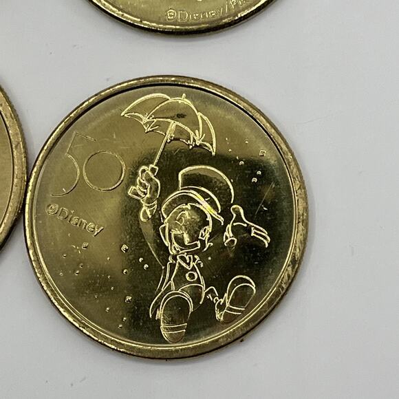 Set of 16 Walt Disney World 50th Anniversary Gold Medallion Coins USED AS IS - Picture 15 of 16